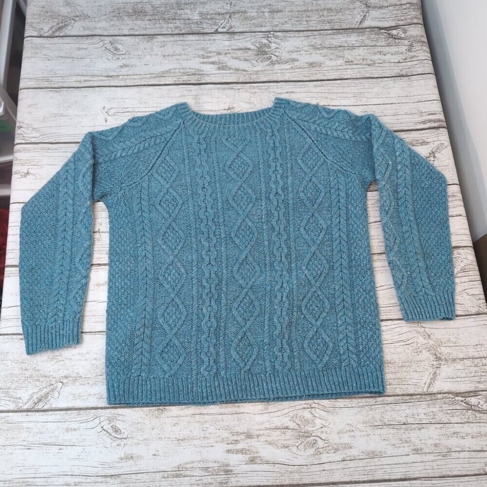 Women’s Blue Cable Knit Wool Sweater Textured Chunky Pullover – Size 20"